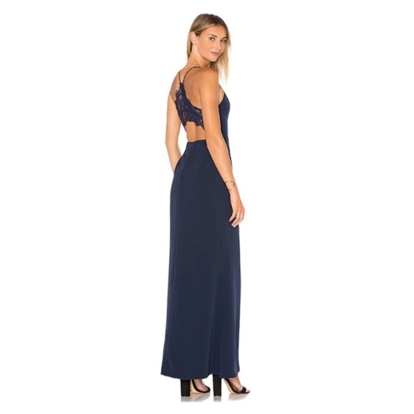 Lovers and Friends Helena Gown in Navy Lace Open Back V-Neck Slit Sleeveless 2 - Picture 9 of 13